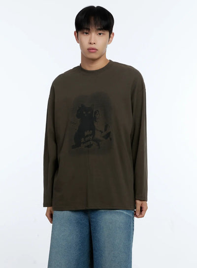 mens-cat-graphic-long-sleeve-t-shirt-ig515 / Dark green