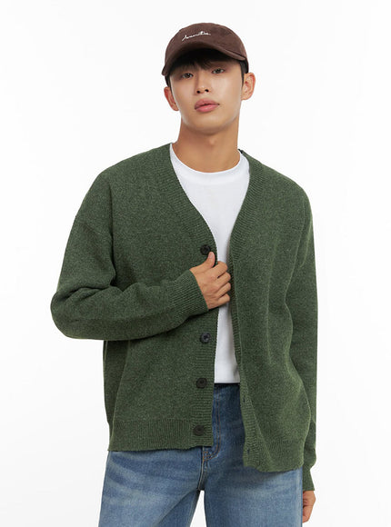 mens-classic-buttoned-v-neck-cardigan-io420 / Dark green