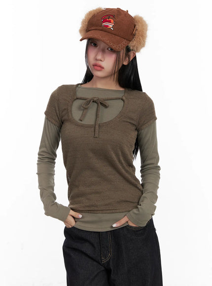 layered-knit-tie-top-set-cd501 / Dark green