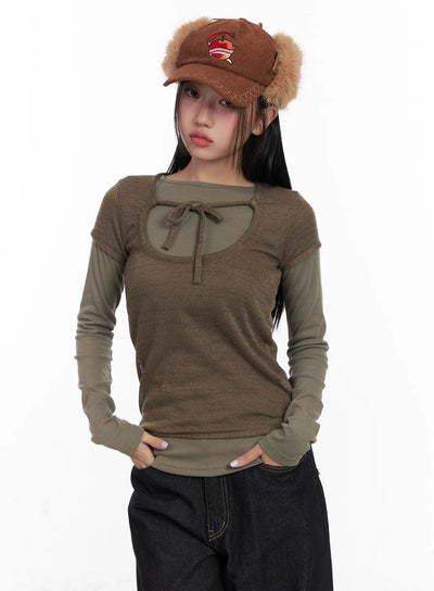 layered-knit-tie-top-set-cd501 / Dark green