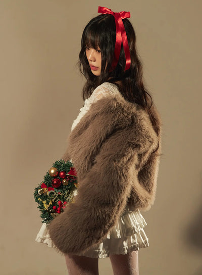 cropped-faux-fur-jacket-cn520 / Dark pink