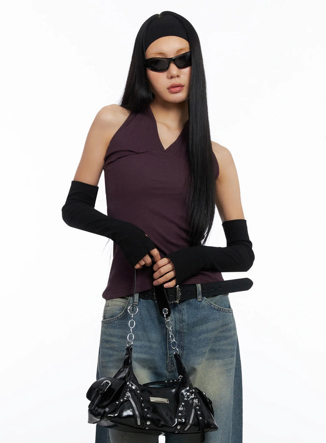 ribbed-halter-sleeveless-top-co517 / Dark purple