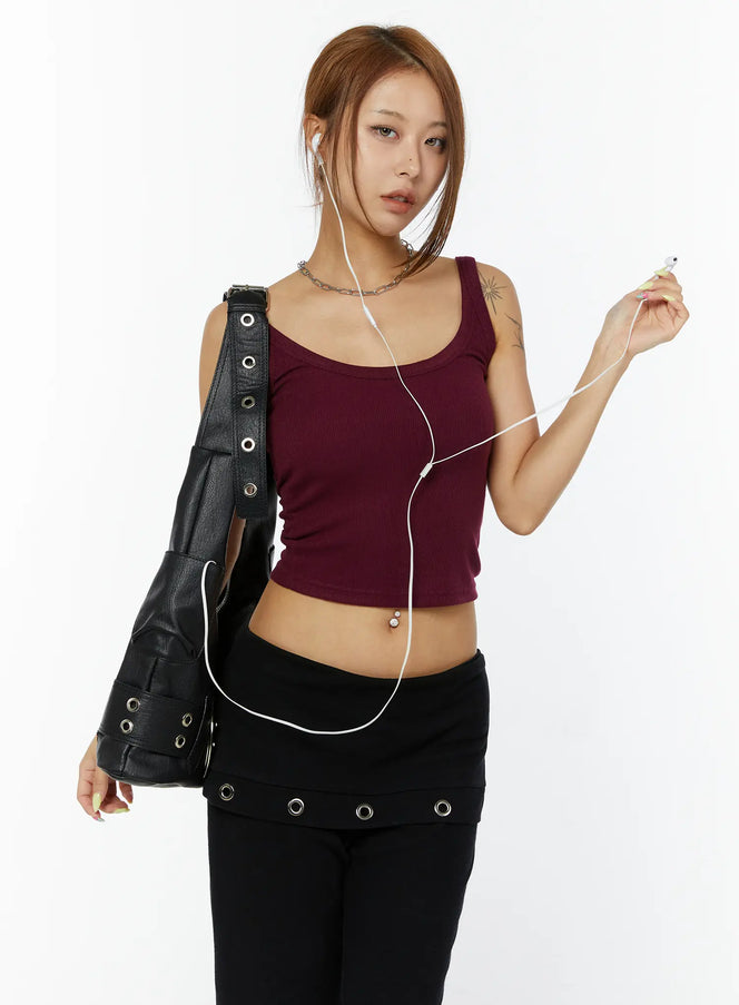 ribbed-deep-u-neck-sleeveless-top-cy521 / Dark red