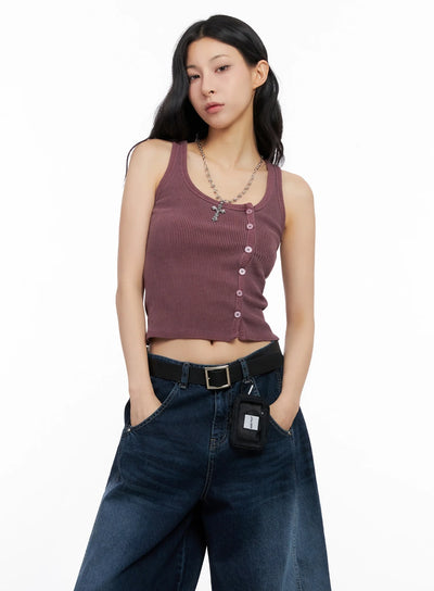 ribbed-button-up-tank-top-ig508 / Dark red