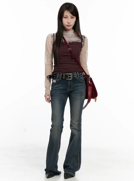 lace-detail-cropped-sleeveless-top-co520 / Dark red