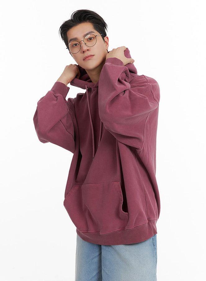 mens-solid-cotton-washed-hoodie-ia401 / Dark red