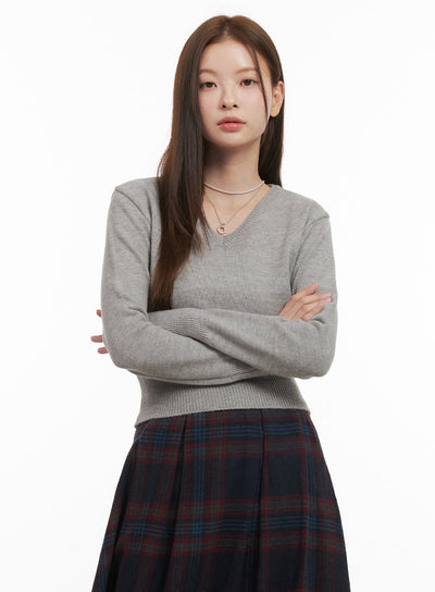 softknit-slim-fit-v-neck-sweater-od418 / Gray