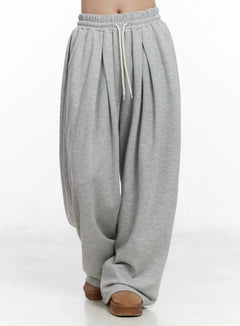 double-pleated-wide-sweatpants-ij529 / Gray