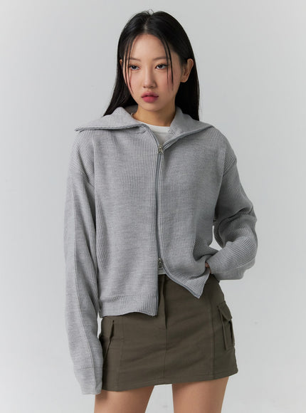 basic-two-way-zip-up-knit-sweater-cd304 / Gray