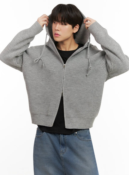 mens-knitted-double-zip-up-hoodie-ij517 / Gray