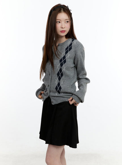 cashmere-blend-argyle-buttoned-cardigan-cm521 / Gray