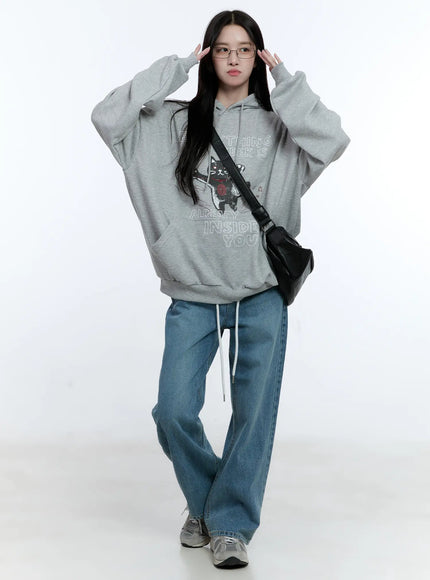 oversized-kitty-graphic-hoodie-cg513 / Gray