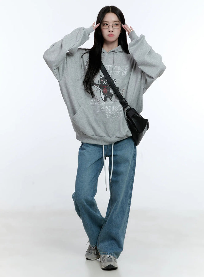 oversized-kitty-graphic-hoodie-cg513 / Gray