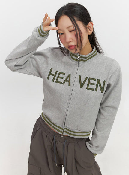 heaven-embroidered-zip-up-sweatshirt-if510 / Gray