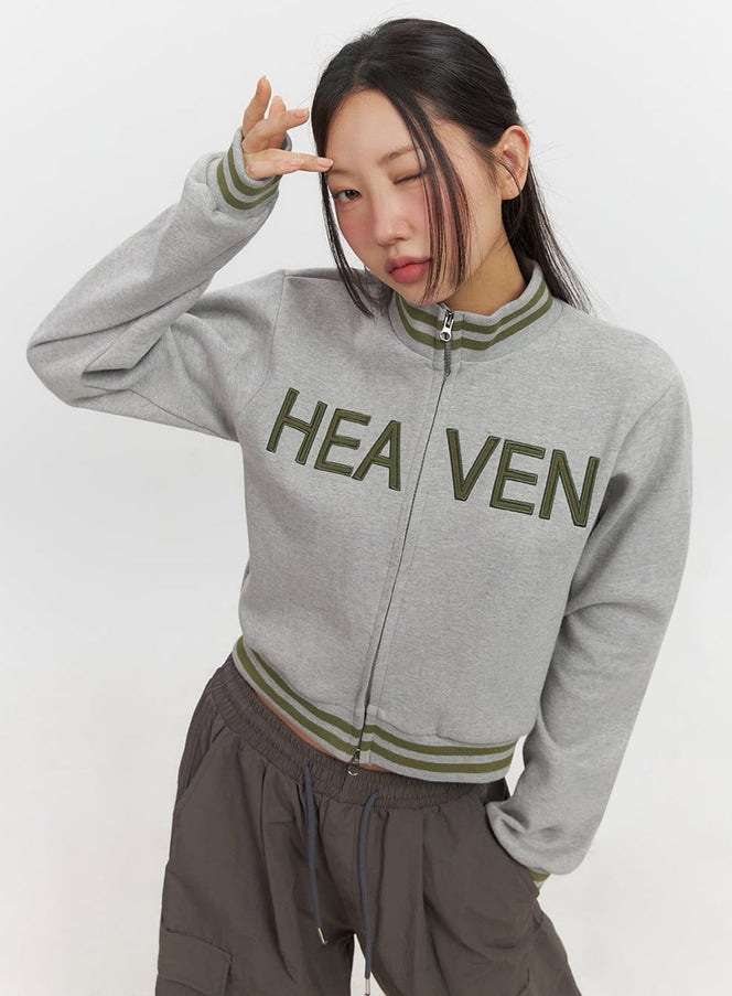 heaven-embroidered-zip-up-sweatshirt-if510 / Gray