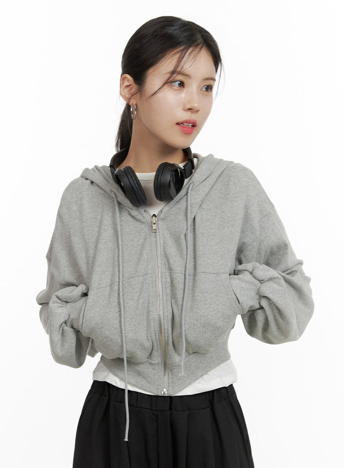 zip-up-crop-hoodie-sweatshirt-oa419 / Gray