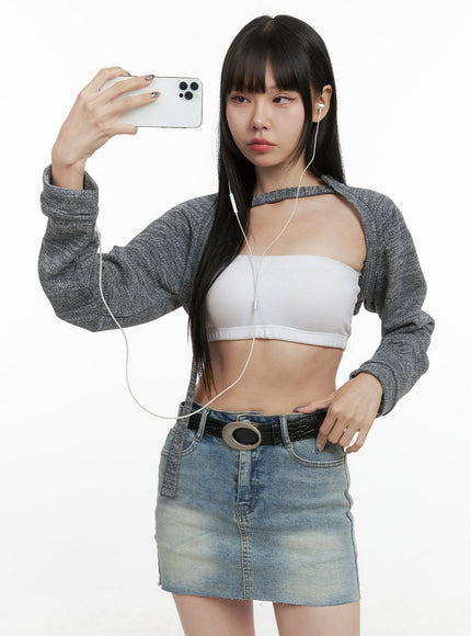 strap-bolero-crop-top-oo401 / Gray