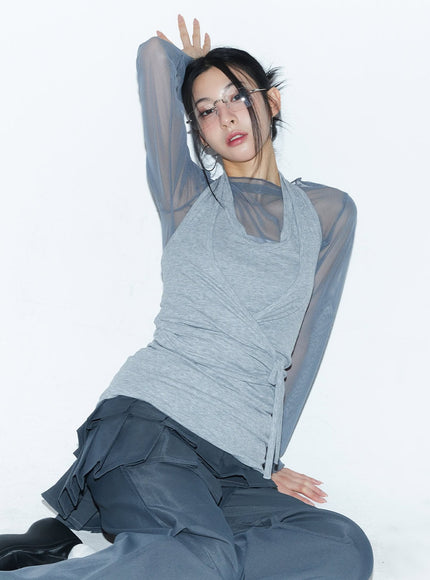 Halter-Neck Wrap Tank Top CM503
