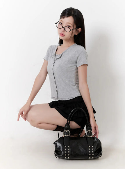 polka-dot-layered-crop-tee-cu526 / Gray