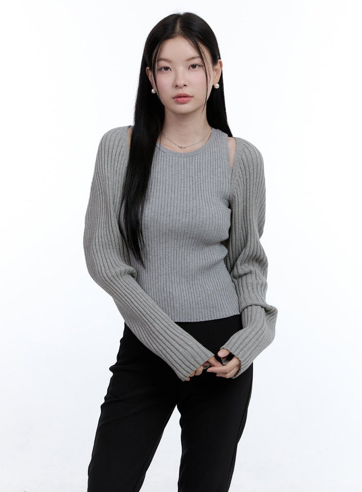 solid-bolero-sleeve-top-oo429 / Gray