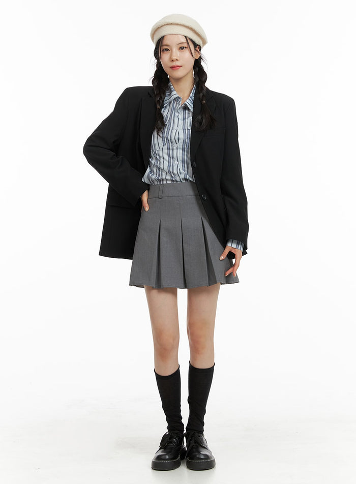 solid-pleated-mini-skirt-om420 / Gray