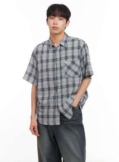 mens-short-sleeve-flannel-shirt-iu519 / Gray