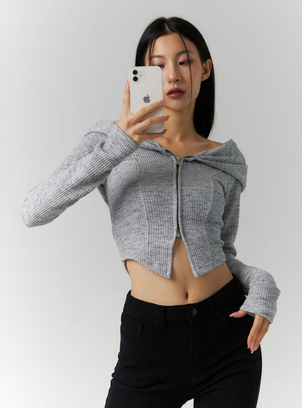 off-shoulder-hoodie-knit-top-id306 / Gray