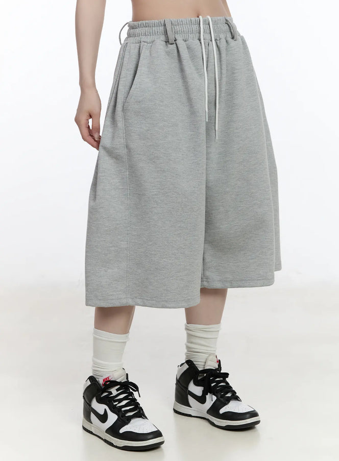 pleated-baggy-sweat-shorts-ca503 / Gray