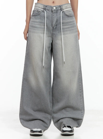 saerom-washed-wide-leg-denim-jeans-cl509 / Gray