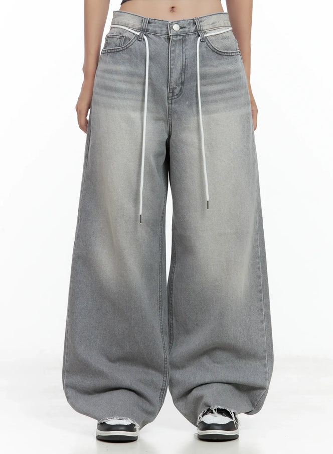 saerom-washed-wide-leg-denim-jeans-cl509 / Gray