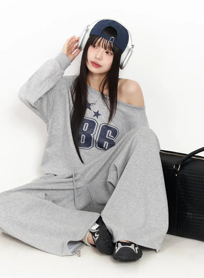 86-sporty-off-shoulder-sweatshirt-im530 / Gray