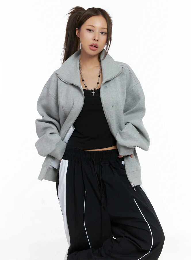 oversized-double-zip-up-jacket-cs505 / Gray