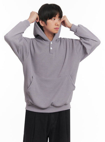 mens-ribbed-buttoned-hoodie-ia511 / Gray