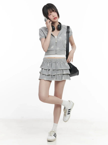star-print-short-sleeve-hoodie-cu518 / Gray