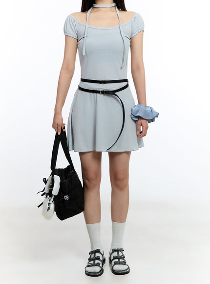 flare-mini-dress-with-scarf-set-iu503 / Gray