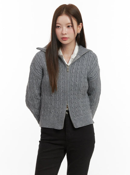 cable-knit-zip-up-cardigan-od418 / Gray