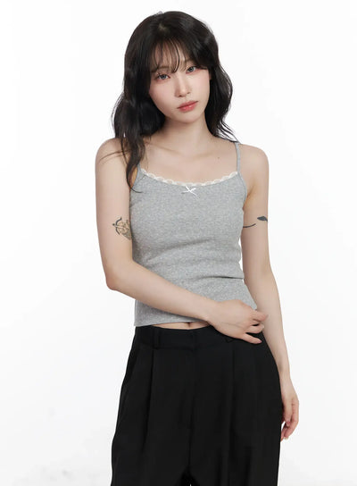 lace-trim-cami-top-cj526 / Gray