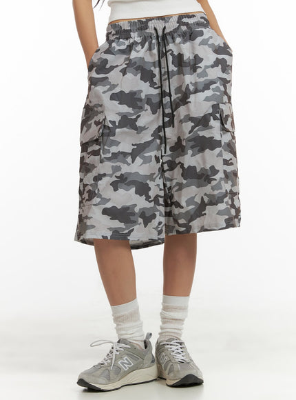 midi-camo-cargo-string-pants-cu414 / Gray