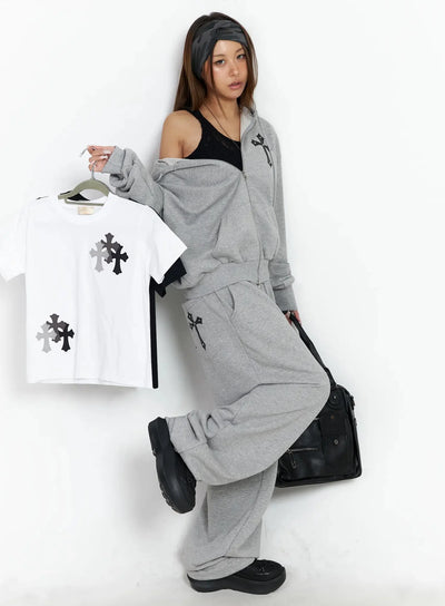 studded-cross-zip-hoodie-iy501 / Gray
