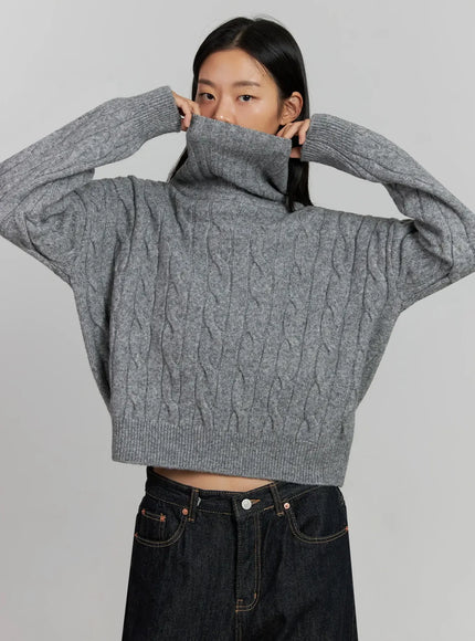 cable-knit-turtleneck-sweater-ij502 / Gray