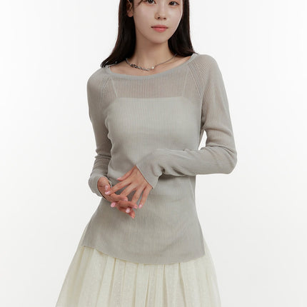 solid-knitted-long-sleeve-top-oy409 / Gray