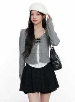 polka-dot-cami-and-ribbon-cardigan-set-cn527 / Gray