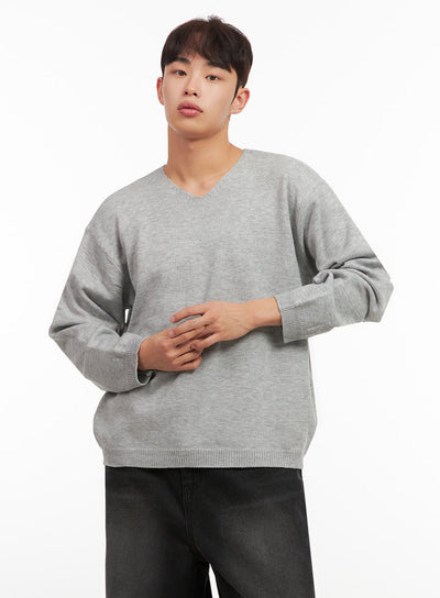 mens-essential-gray-v-neck-sweater-if517 / Gray