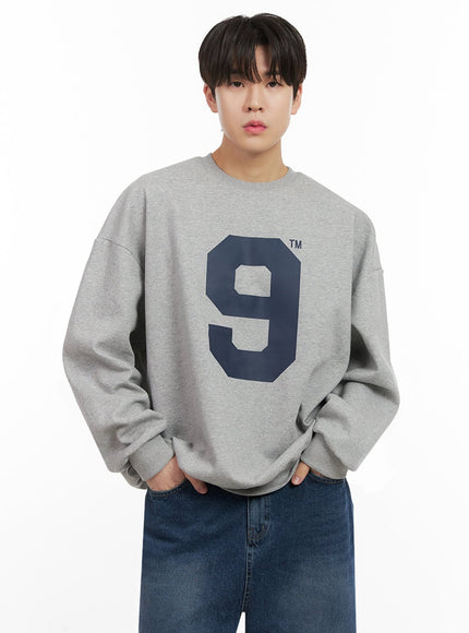 mens-oversized-9-graphic-crew-neck-ij517 / Gray