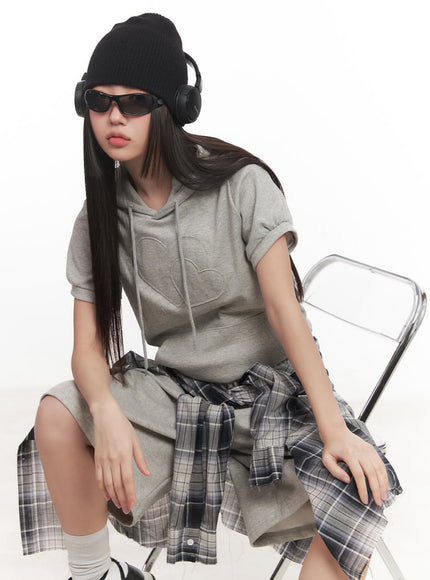 Heart Patched Puff Short-Sleeve Hoodie CM528