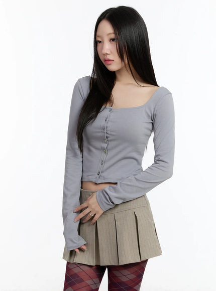 square-neck-button-up-crop-cardigan-cm511 / Gray