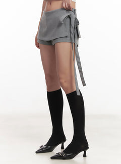 striped-wrap-mini-skort-cm528 / Gray