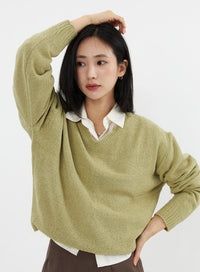 v-neck-knit-sweater-oo305 / Green