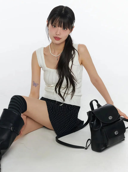 ribbon-knit-sleeveless-top-iy525 / Light beige