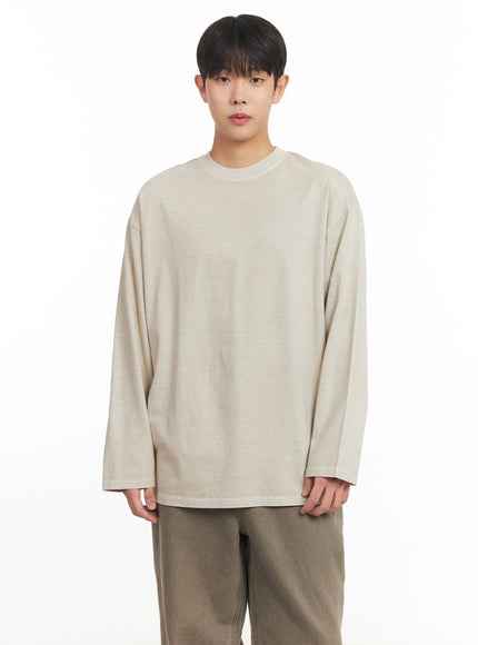 mens-washed-long-sleeve-t-shirt-im527 / Light beige
